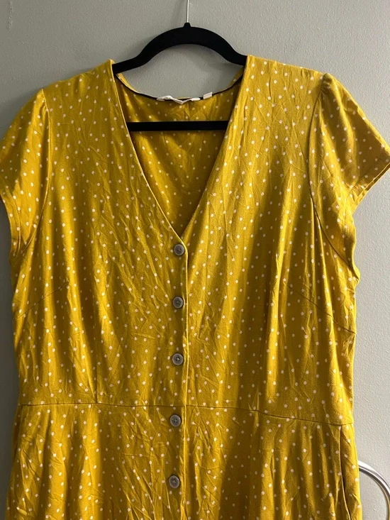 Boden yellow and white polka dot button-down midi dress - Picture 6 of 8
